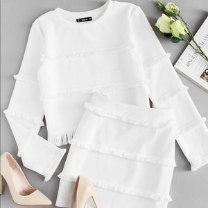 NWOT White Fringe Textured Crop Top & Skirt Set